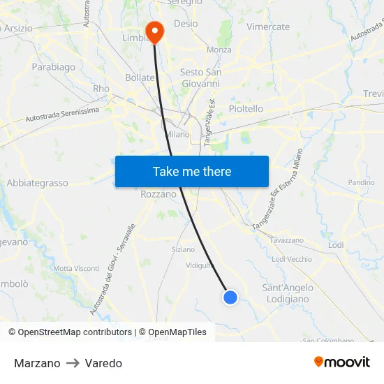 Marzano to Varedo map