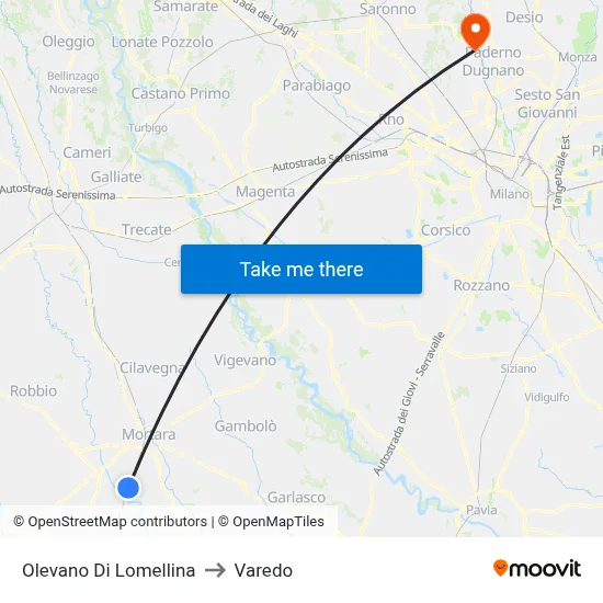 Olevano Di Lomellina to Varedo map
