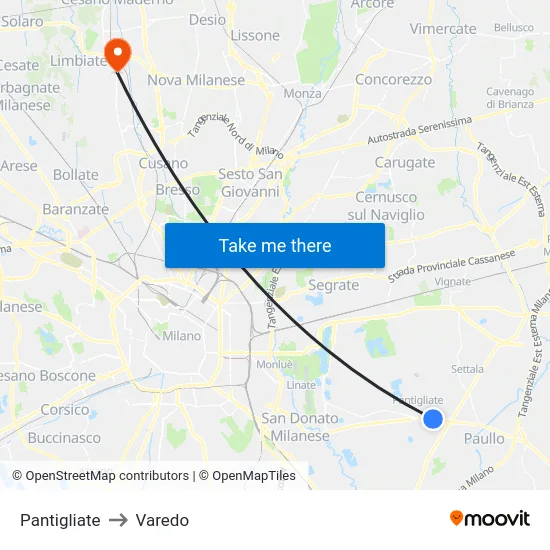 Pantigliate to Varedo map