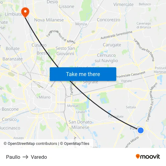Paullo to Varedo map