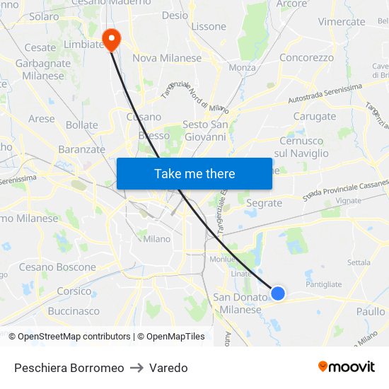 Peschiera Borromeo to Varedo map