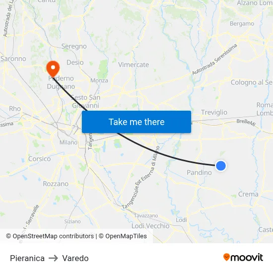 Pieranica to Varedo map
