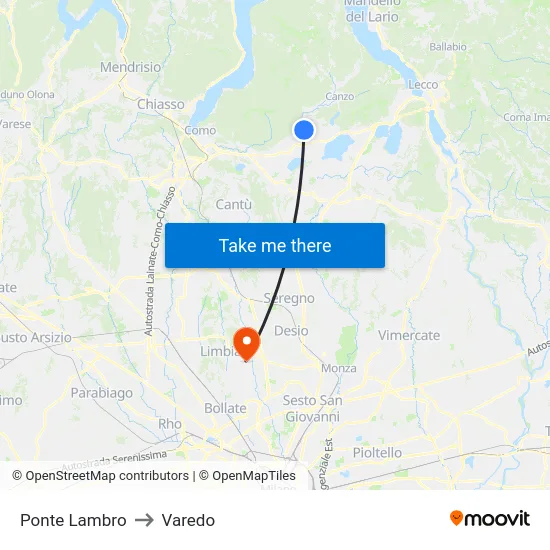 Ponte Lambro to Varedo map