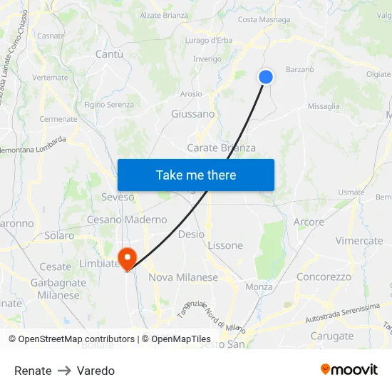 Renate to Varedo map