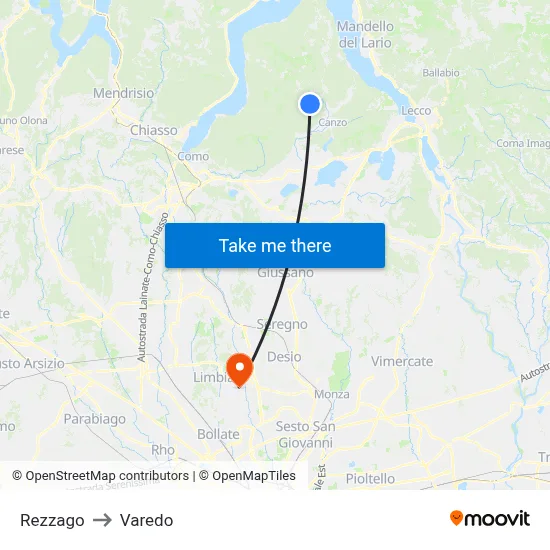 Rezzago to Varedo map