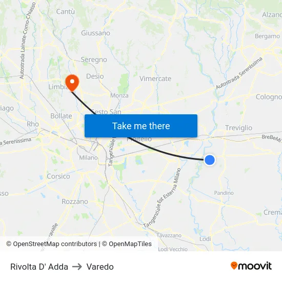 Rivolta D' Adda to Varedo map