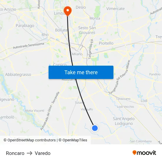 Roncaro to Varedo map