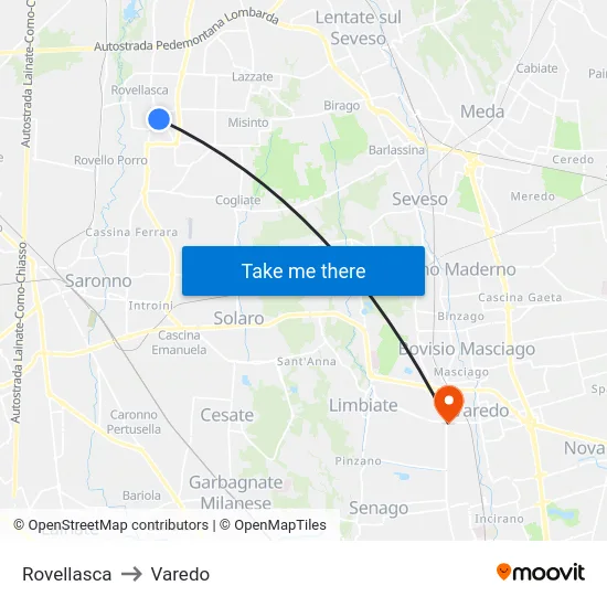 Rovellasca to Varedo map