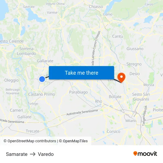 Samarate to Varedo map