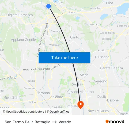 San Fermo Della Battaglia to Varedo map