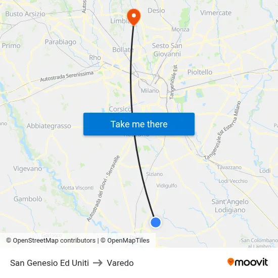 San Genesio Ed Uniti to Varedo map