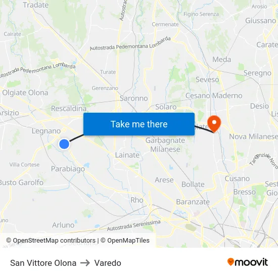 San Vittore Olona to Varedo map