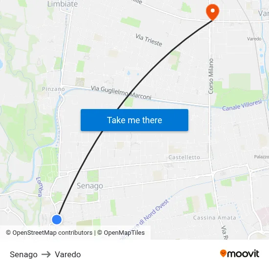 Senago to Varedo map
