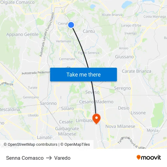 Senna Comasco to Varedo map