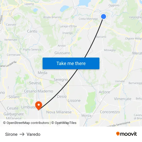 Sirone to Varedo map