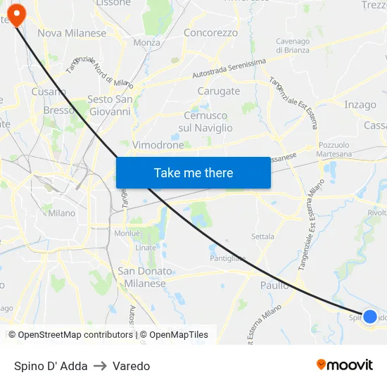 Spino D' Adda to Varedo map