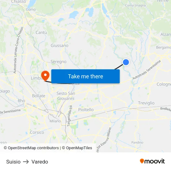 Suisio to Varedo map