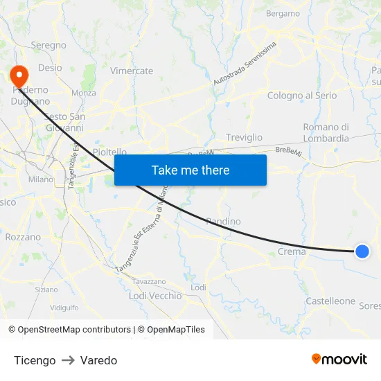 Ticengo to Varedo map