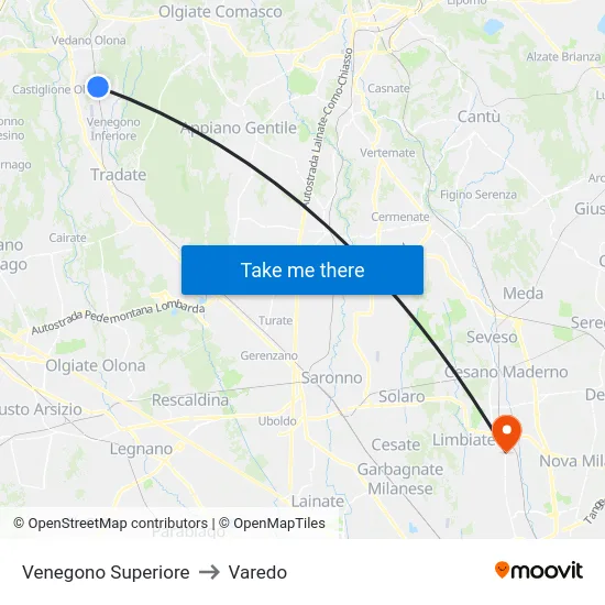 Venegono Superiore to Varedo map
