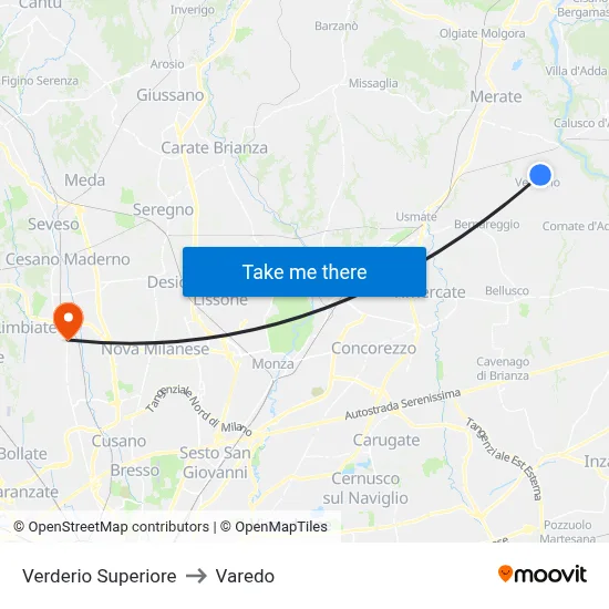 Verderio Superiore to Varedo map
