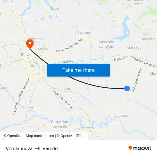 Verolanuova to Varedo map