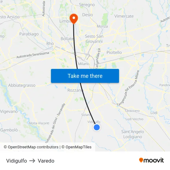 Vidigulfo to Varedo map