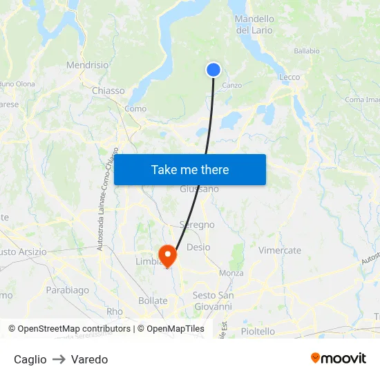 Caglio to Varedo map