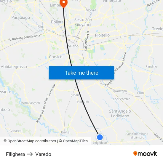 Filighera to Varedo map