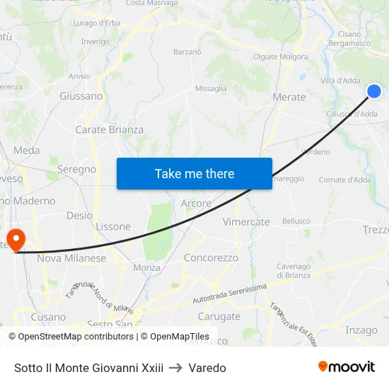 Sotto Il Monte Giovanni Xxiii to Varedo map
