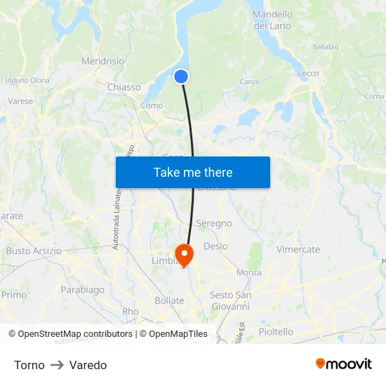 Torno to Varedo map