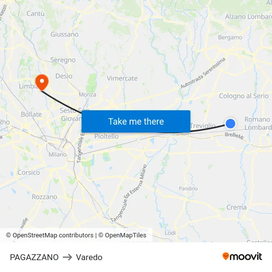 PAGAZZANO to Varedo map