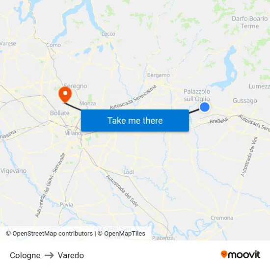 Cologne to Varedo map
