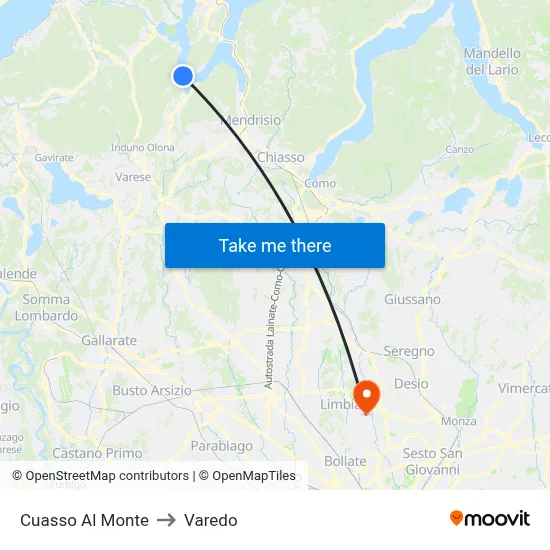 Cuasso Al Monte to Varedo map