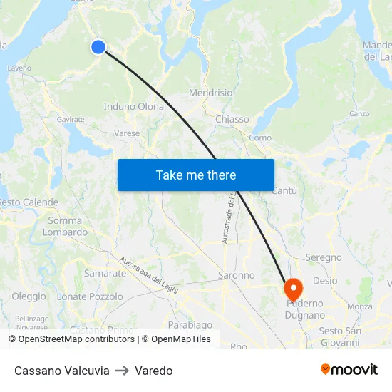 Cassano Valcuvia to Varedo map