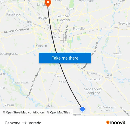 Genzone to Varedo map