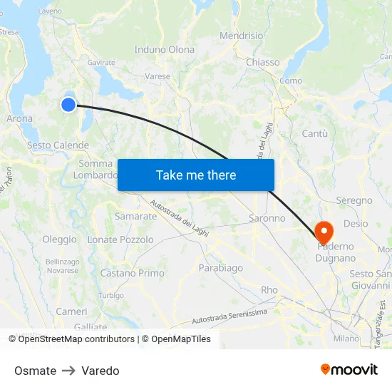 Osmate to Varedo map