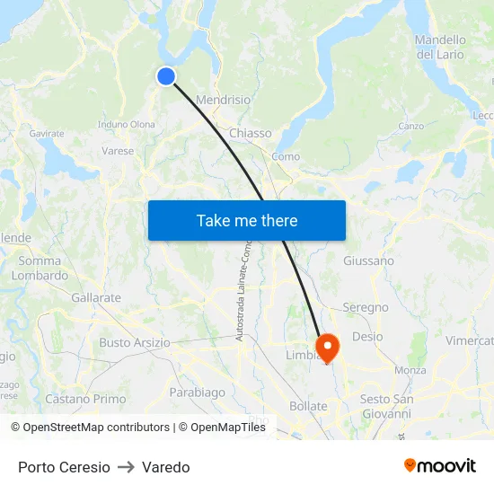 Porto Ceresio to Varedo map