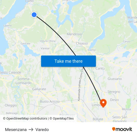 Mesenzana to Varedo map