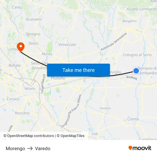 Morengo to Varedo map