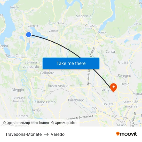 Travedona-Monate to Varedo map