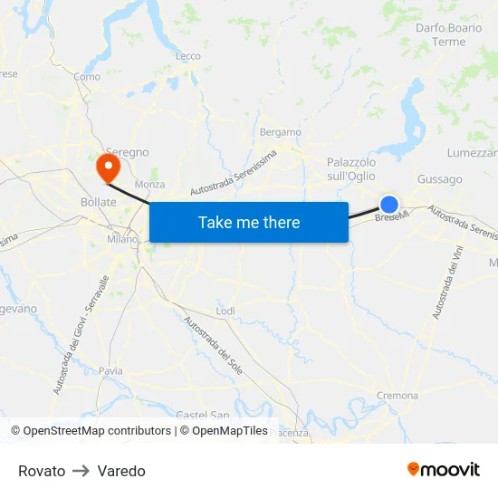Rovato to Varedo map