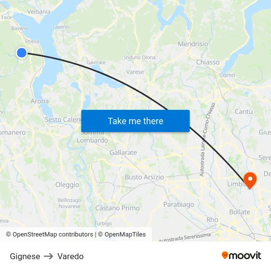 Gignese to Varedo map
