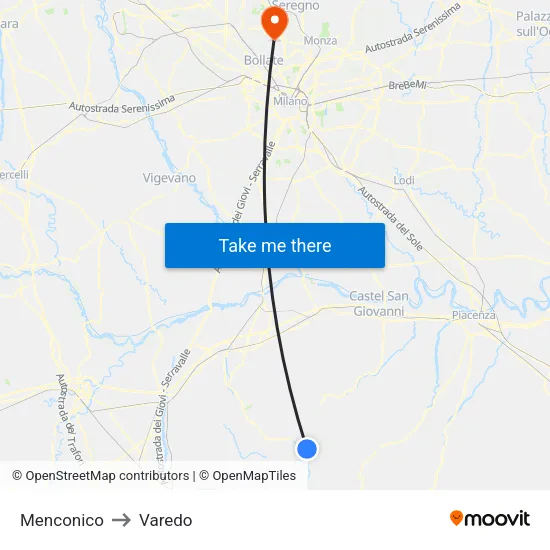 Menconico to Varedo map