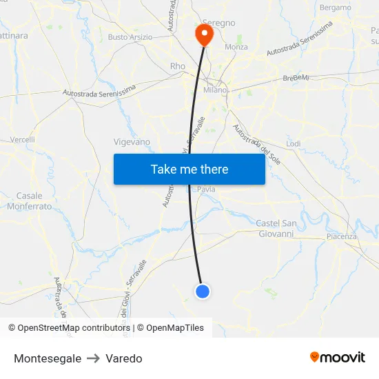 Montesegale to Varedo map