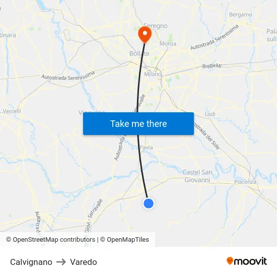 Calvignano to Varedo map