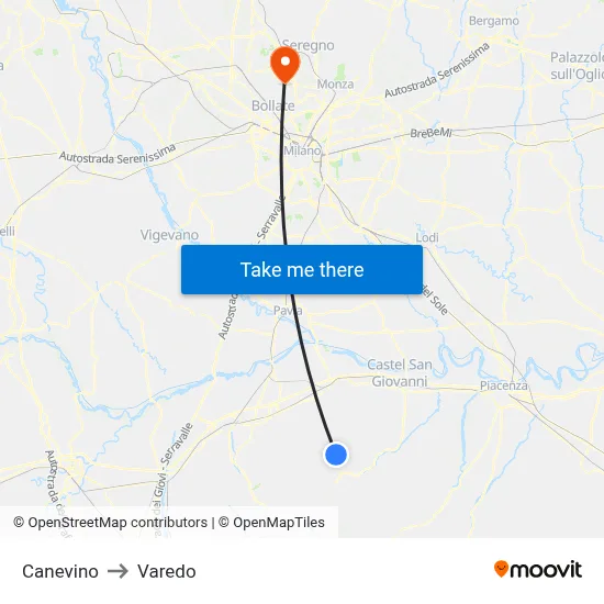 Canevino to Varedo map