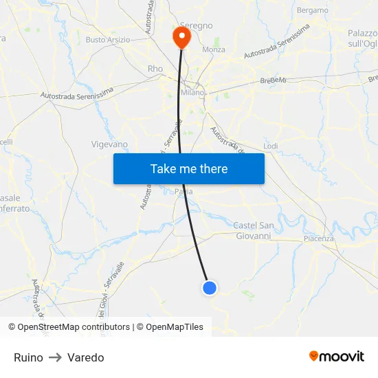Ruino to Varedo map