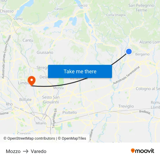 Mozzo to Varedo map