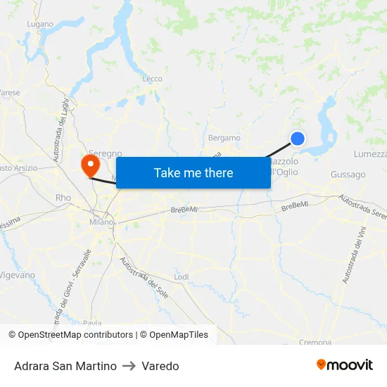 Adrara San Martino to Varedo map