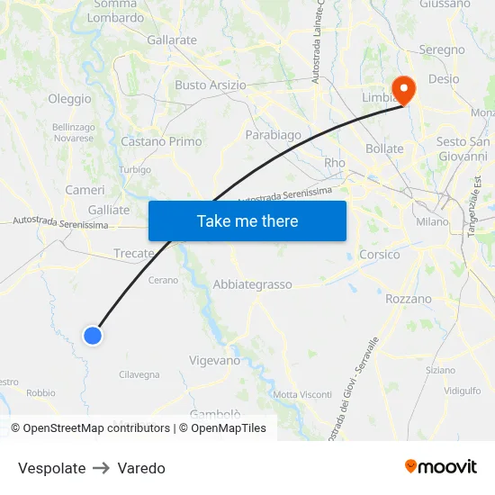 Vespolate to Varedo map